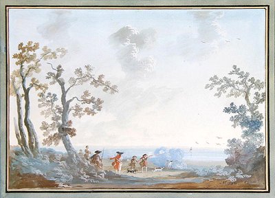 Cazadores en un Paisaje: Un Conjunto de Colgantes, 1784 de Louis Gabriel Moreau
